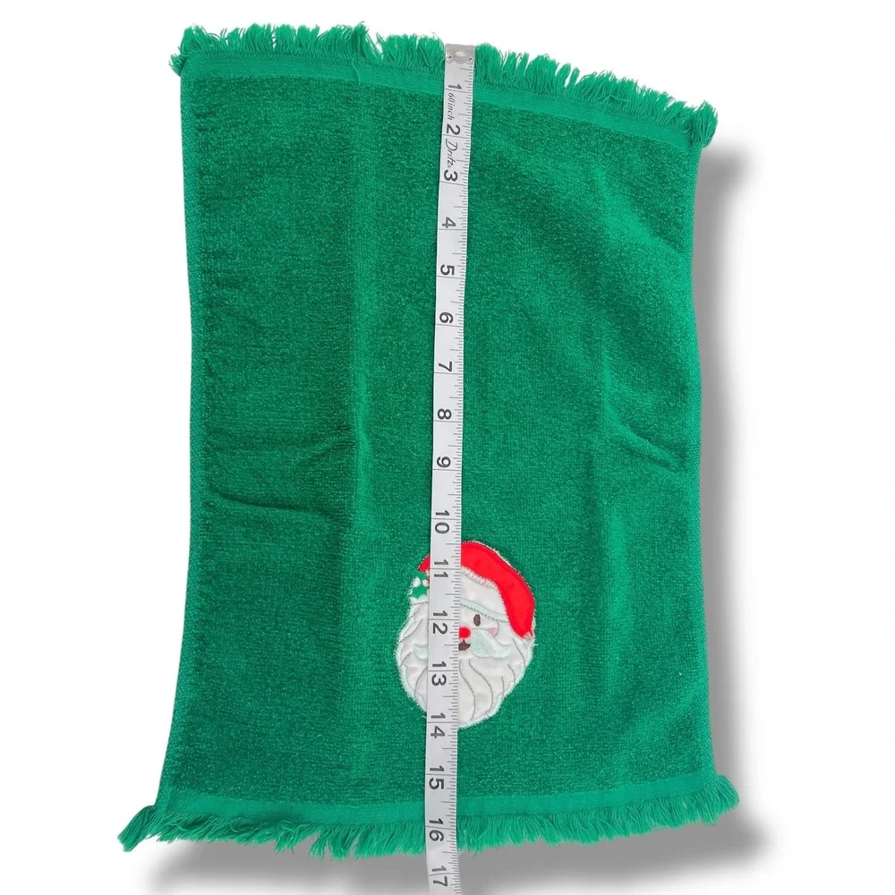 Christmas Santa Face Emerald Green Hand Towel Set Embroidered Holiday Decor